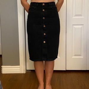 Black Denim Button Skirt